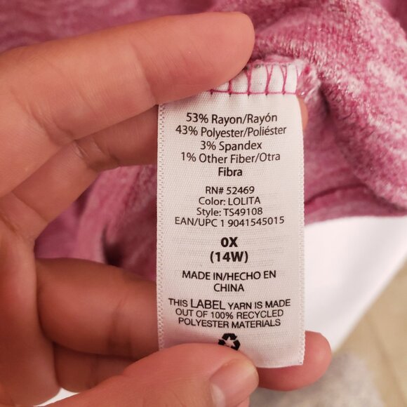 Terra & Sky Pink 3/4 Unique Sleeves Beaded V Neck Blouse Plus Size 0X (14w) - Picture 3 of 15